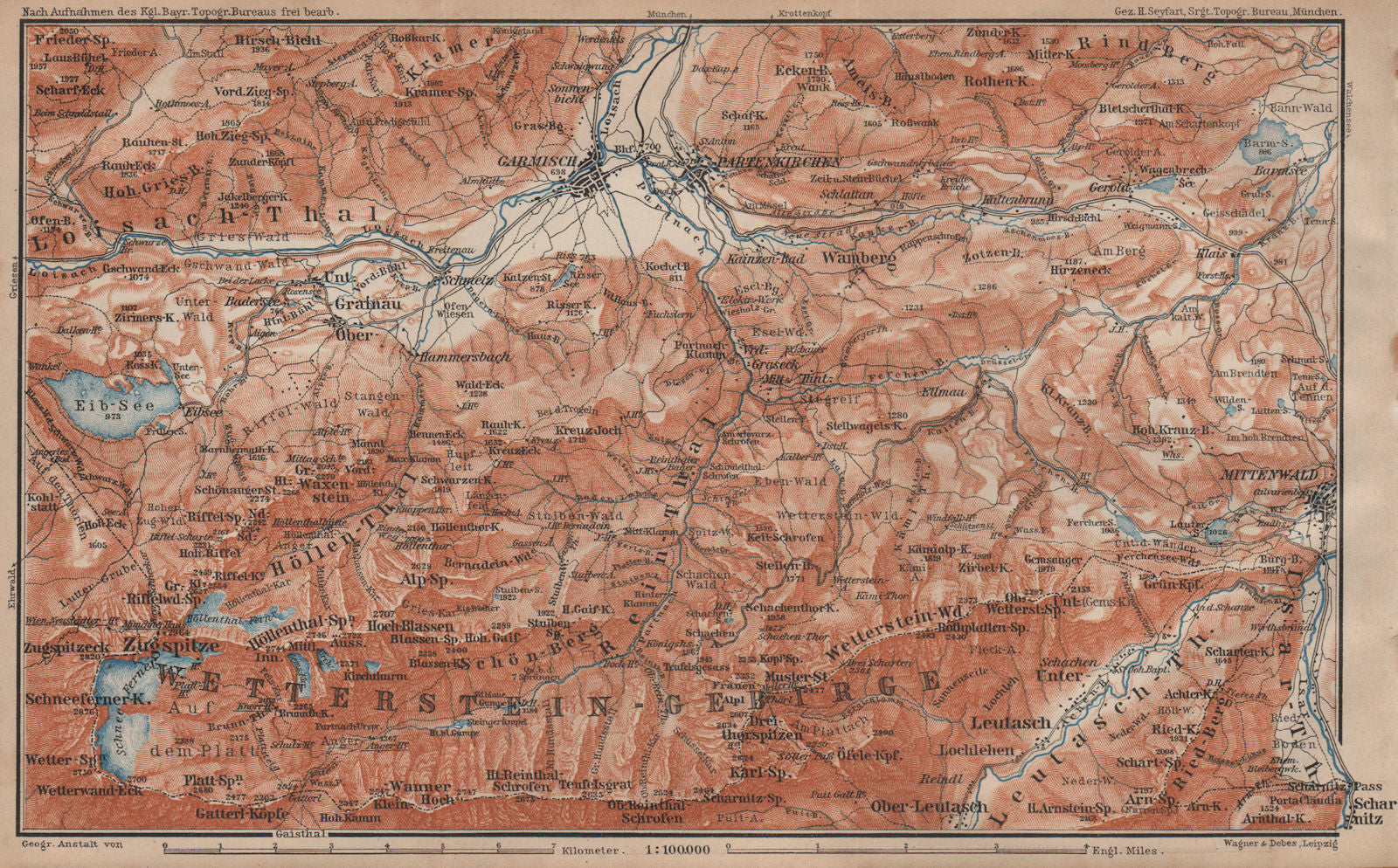 GARMISCH-PARTENKIRCHEN environs. Mittenwald. Deutschland/Österreich 1902 map